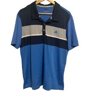 Adidas Golf  Mens Polo ClimaCool Shirt Large Blue Gray Striped Short Sleeve